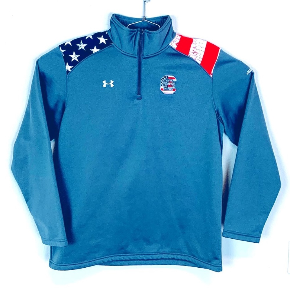 Under Armour Men's Blue Quarter-Zip Shirt Jacket with American Flag Accents